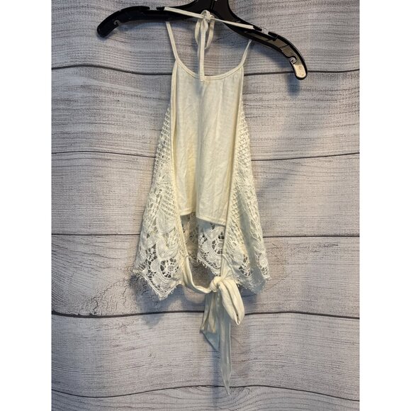 Express White Knit Lace Halter Top M - Picture 2 of 4